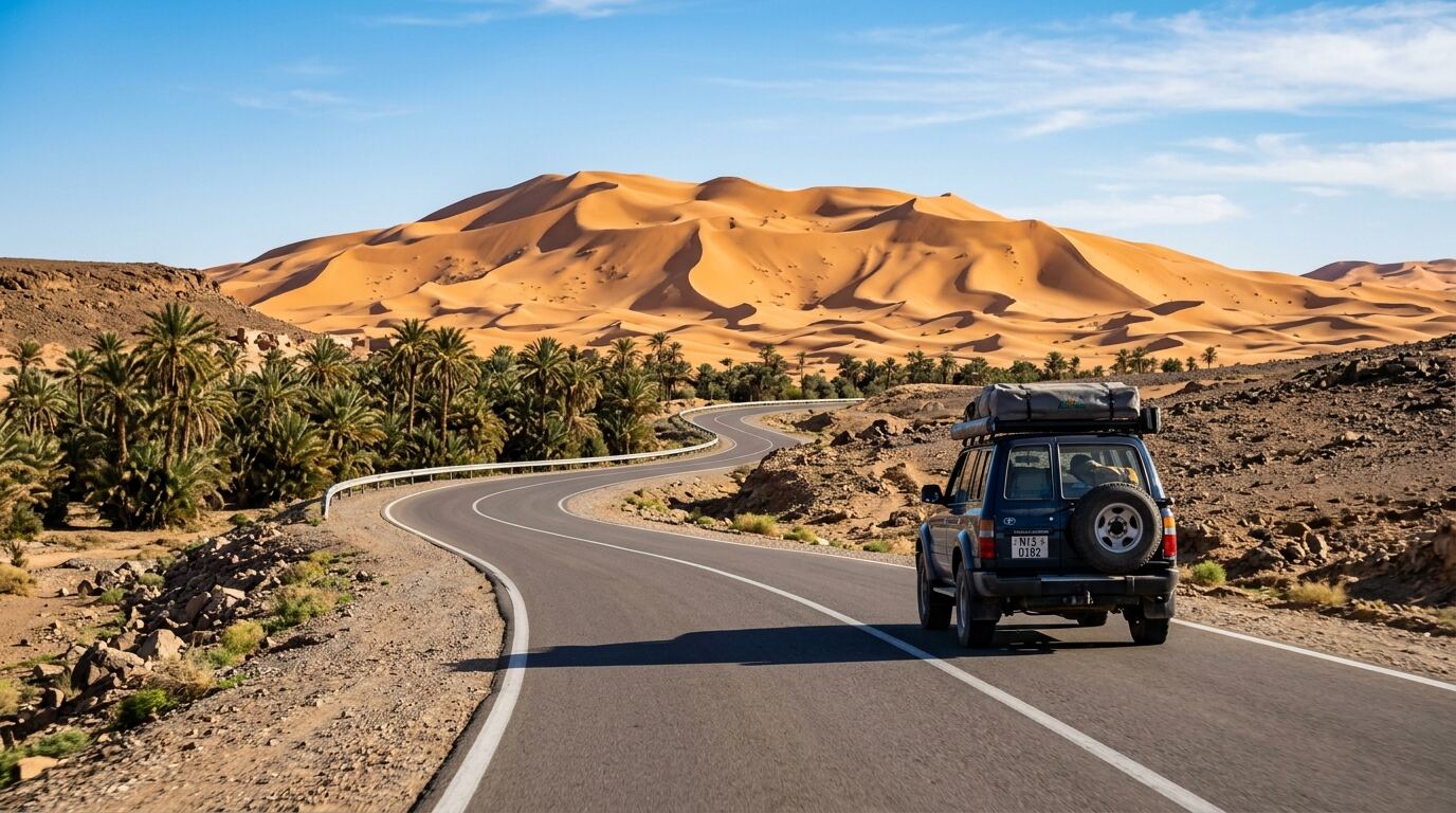 Travelers enjoying a safe and peaceful sunset in the dunes of Merzouga, Morocco